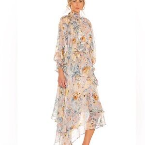 Elliatt Pastel Floral High-Neck High-Low Midi Dress